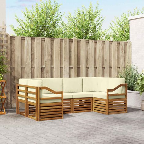 Ecksofa Set mit Kissen 6 pcs Natur und Creme Massivholz Akazie (1/5)