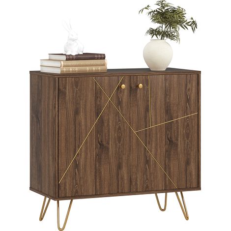 HOMCOM Sideboard Storage Cabinet with Luxurious Steel Lines Steel Legs Brown (1/5)
