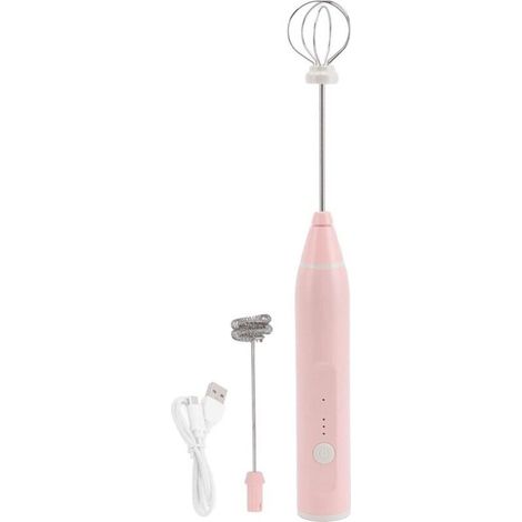 Mini frusta elettrica senza fili - Frullino multifunzionale per le uova - 3 modalità - 2 teste per sbattere le uova - Latte - Rosa.