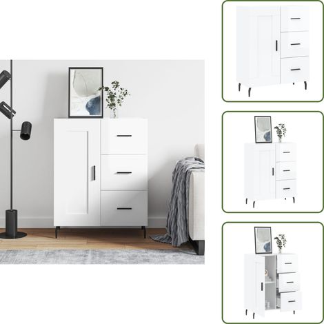 Buffet Blanc brillant 69,5x34x90 cm Bois d'ingénierie - Buffet Design - Meuble Rangement - Armoire Cuisine - Commode Salon - Mobilier Contemporain (1/5)