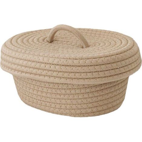 Aufbewahrungsbox mit Deckel für den Schreibtisch, handgefertigter Aufbewahrungskorb aus Baumwollseil für Make-up, Snacks, Khaki (1/5)