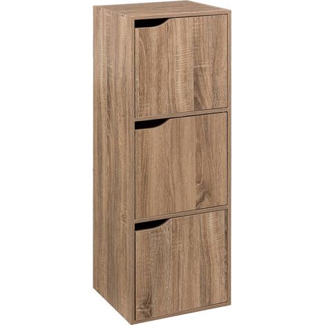 5Five Simply Smart – Étagère 3 cases avec portes naturelles – Dimensions 34,5x32x100,5 cm – Panneau de particules – Montage facile