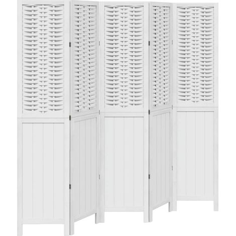 Room Divider 5 Panels White Solid Wood Paulownia vidaXL