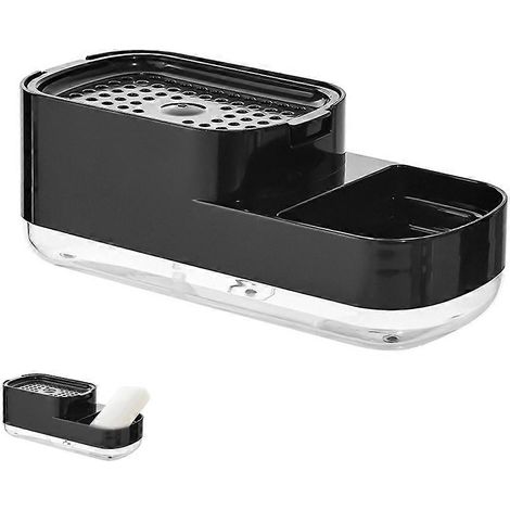 Distributeur de savon et porte-éponge 2 en 1 de qualité supérieure, distributeur de liquide vaisselle à pompe - Noir (1/5)