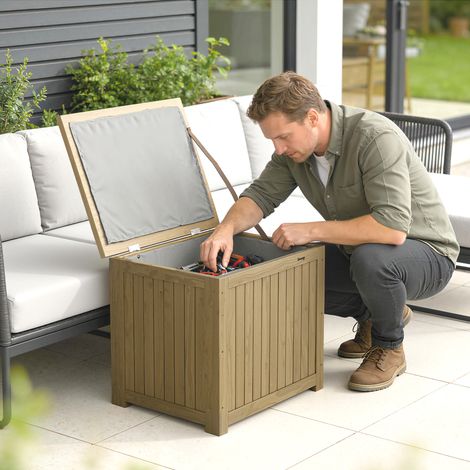 Marron 63x51x58,5 cm - Coffre en bois extérieur 130L malle de rangement extérieur doté de couvercle doublé, charnières et sangle