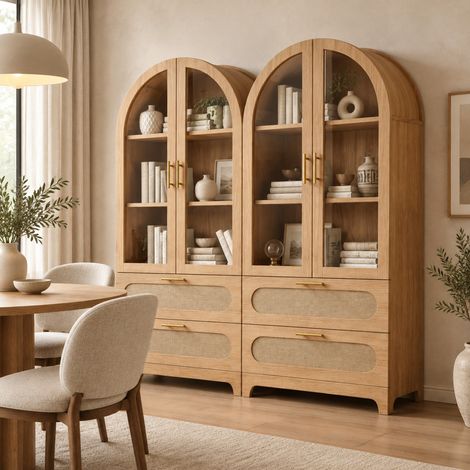 Vitrine 80 x 40 x 175 cm en MDF, finition bois, portes vitrées et 2 tiroirs - CHICFURN (1/5)