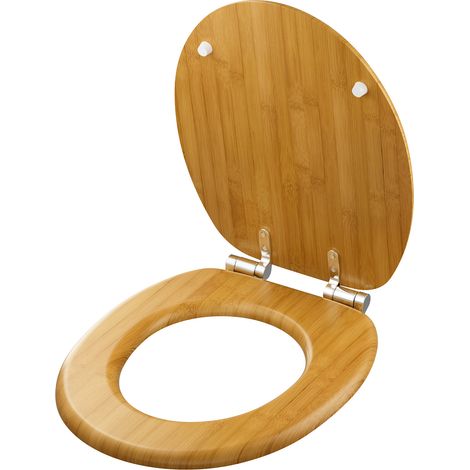 WC-Sitz mit Absenkautomatik aus Holz, hochwertiger Toilettendeckel mit 250 kg Belastbarkeit, Toilettensitz, Klodeckel für WC, MDF Holzkern, Bambusmaserung