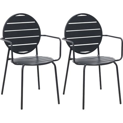 Lot de 2 fauteuils de jardin dossier rond en métal gris - BACA