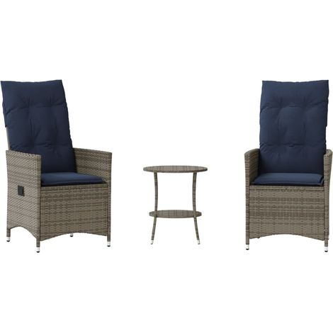 Ensemble bistro 3 pcs Mobilier de jardin avec coussins en polyrotin gris (1/5)