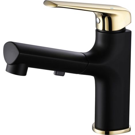Mitigeur de lavabo avec douchette extractible, robinets de lavabo de salle de bains en laiton,or noir (1/5)