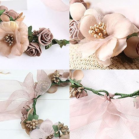 Guirlande de fleurs ajustable pour bandeau de mariage avec bracelet floral, couronne de cheveux décorative (bleu ciel) (1/4)