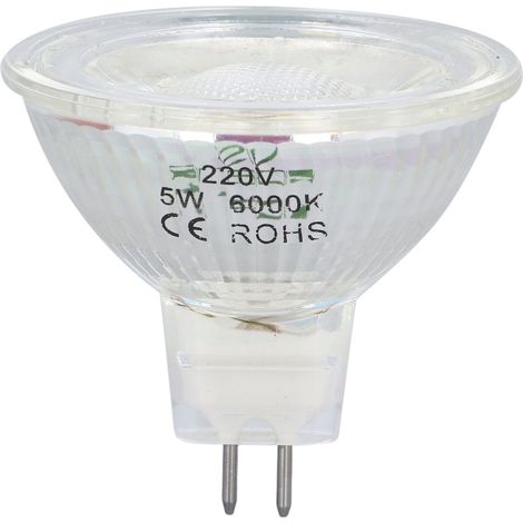 Ampoule LED COB 5W en verre MR16, dimmable, spot pour chambre ou salon, 220V, lumière blanche pure 6000K