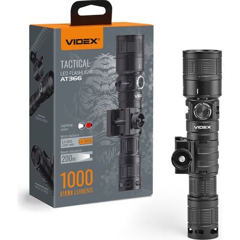Taktische LED-Taschenlampe 10W Akku für 120h 1000lm Reichweite 200 m IP66 VLF-AT366 Videx