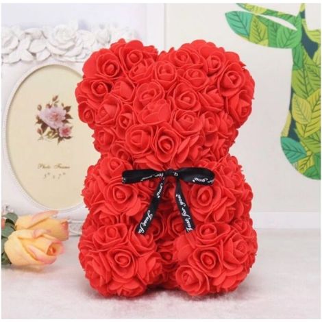 25 CM Rose Fleur Ours Mousse PE Fleur Fleur Éternelle Ours Saint Valentin Cadeau Rose Fleur Grand Ours Rouge (1/5)