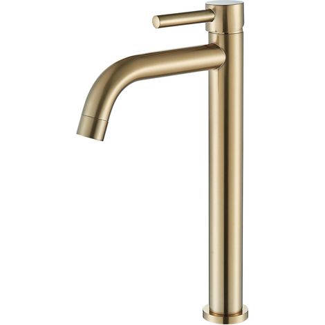 Robinet de salle de bain doré - Robinet de lavabo haut - Bec haut - Mitigeur monocommande pour salle de bain - En laiton - Pour lavabo, salle de bain, WC d'invités (1/5)
