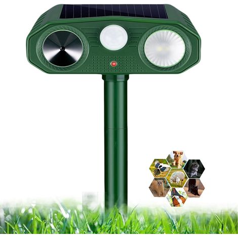 Répulsif solaire pour chat, répulsif à ultrasons pour animaux et chats avec détecteur de mouvement PIR, étanche, pour jardin, cour, écureuils, chats, rats, renards (1/5)