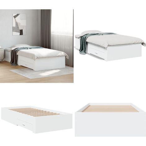 Cadre de lit avec tiroirs sans matelas blanc 90x190 cm - Cadre De Lit - Lit Double - Meuble De Chambre - Rangement Sous Lit - Design Moderne - Home & Living (1/5)