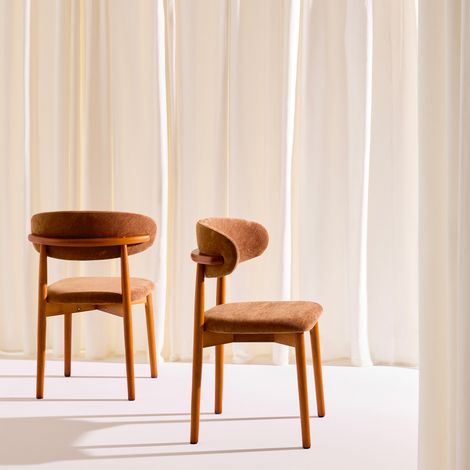 Lot de 2 chaises bois d'hévéa noyer et tissu chenille - Paola Noyer / Terracotta