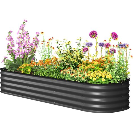 Jardinière surélevée carré potager acier modulable légumes plantes fleurs 195x62x30 cm gris