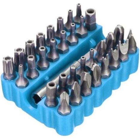 33-Piece Hollow Bit Set, Special Shaped Screwdriver Bits, Electric Drill Accessories, Electric Bit Combination Set, Blue (1/4)