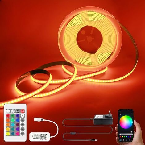 Ruban LED COB RGB 5m 24V avec contrôleur WIFI et adaptateur, Bande LED COB 576LEDs/m Flexible Haute Densité Dimmable IP20 pour TV Rétro-éclairage Chambre Cuisine Décoration Intérieure (1/5)