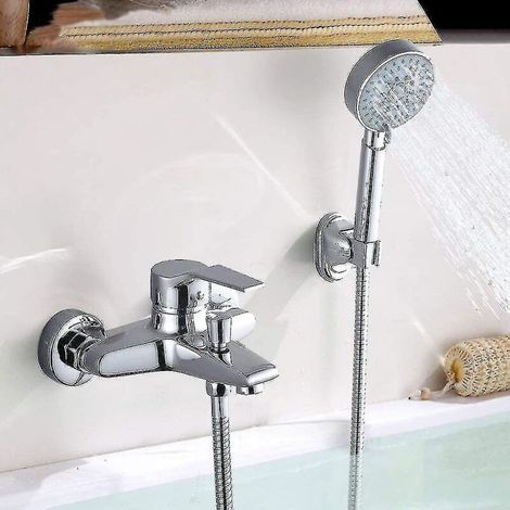 Badarmatur mit Handbrause, verchromter Wasserfall-Duschmischer mit Halterung und Schlauch, 150 cm lange Wandarmatur für Badezimmer (1/5)