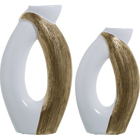 Lot de 2 Vases Blanc/Or 27X9X47+24X9X40 Cm (1/2)