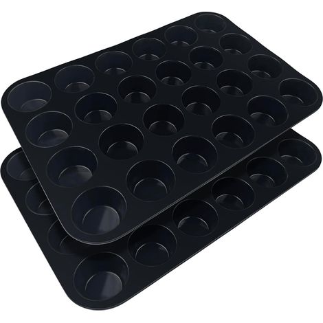 Lot de 2 mini moules en silicone réutilisables pour cupcakes et brownies, 33 x 22 x 3 cm, noir (1/5)