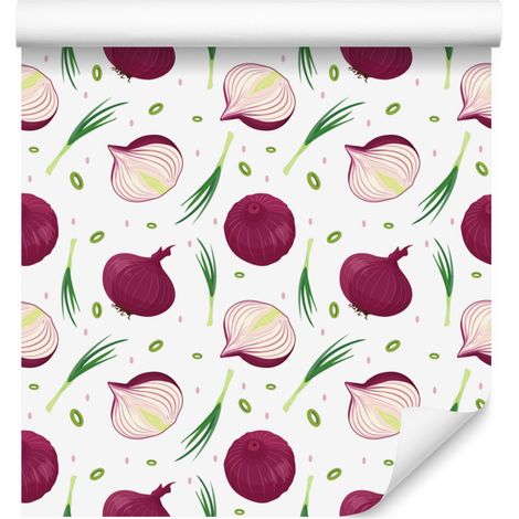 Papel pintado de cebolla blanco y morado para salón y dormitorio, 50x1000 cm. (1/4)