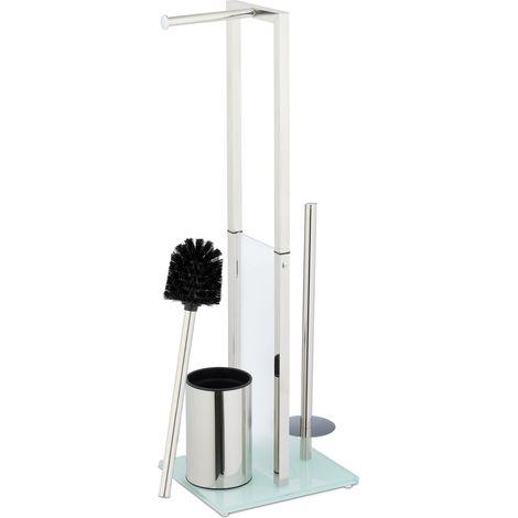 Portarotolo e scopino WC da terra moderno pratico 3 rotoli 40 x 15 x 15 cm in metallo nero 130016626