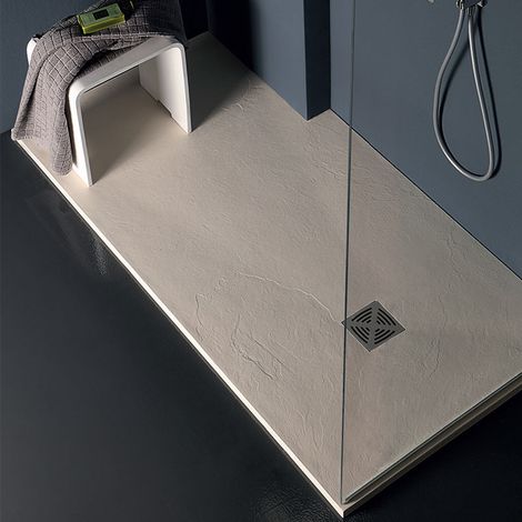 Piatto Doccia 70x90x2,5h Rettangolare Crema in MARMO RESINA con Piletta di Scarico (1/4)