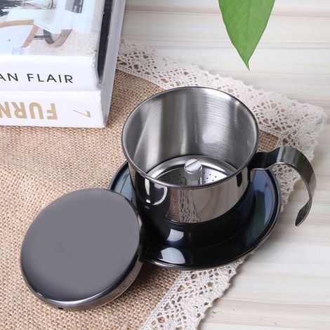 Tragbarer Edelstahl-Kaffeefilter-Kaffeebereiter für Zuhause, Küche, Büro und Outdoor-Einsatz, Schwarz (1/5)