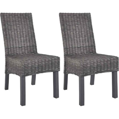 Chaises de salle à manger en rotin kubu et bois d’acajou marron, lot de 2 - PANGIVO (1/5)