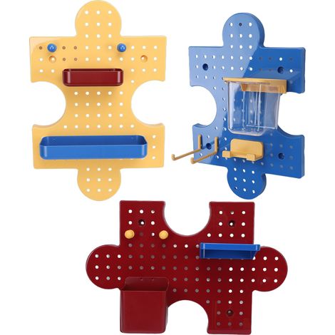 Wandorganizer mit Lochwand, modulares Wandregal, Lochwandpaneele mit Zubehör für den Eingangsbereich, Rot, Gelb, Blau (1/5)