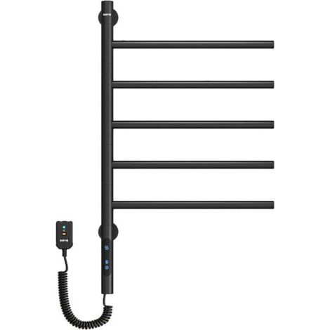 Sèche-Serviettes Électrique avec 5 Barres Porte-Serviettes Chauffant Pivotant à 180 °, 82W 42 66cm Chauffe-Serviettes électrique Mural avec Thermostat(45-70℃) Minuterie Écran LED, Noir-RAPANDA