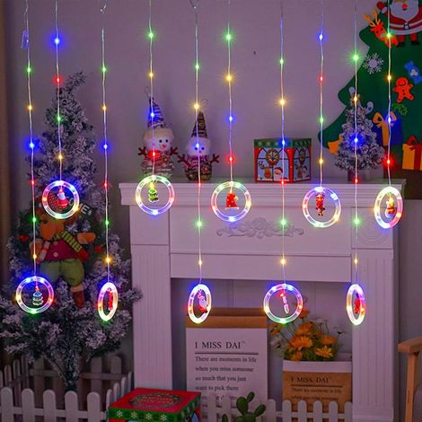 Guirlande Lumineuse Fenêtre Noël,Decoration Noel Interieur,Rideau Lumineux Noel,Suspension Noel,Guirlande Led Décoration De Fenêtre,120 LEDs Rideau Lumière 8 Modes D'éclairage à Distance,Charge USB (1/4)