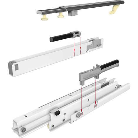 Coulisse pour tiroir avec système d'amortisseur à la fermeture – Charge maximale 30kg – Montage par clipsage – Décor blanc – Fulterer