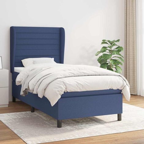 Cama box spring con colchón tela azul 90x190 cm (1/5)