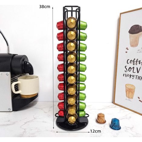 Porte-capsules à café avec base pivotante - Présentoir à café - Support pivotant - Organisateur de capsules de cuisine - Porte-capsules - Fer - Noir (1/5)