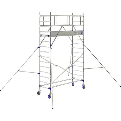 Tubesca Comabi – Échafaudage roulant aluminium Totem 2 – Hauteur de travail max 9,85 m – Charge max 200 kg/m² – Garde-corps monoblocs – Longueur 1,80/2,50 m