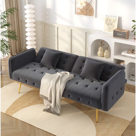 Sofá cama 215x81.5 cm gris antiguo en terciopelo y espuma con respaldo y reposabrazos ajustables (1/5)