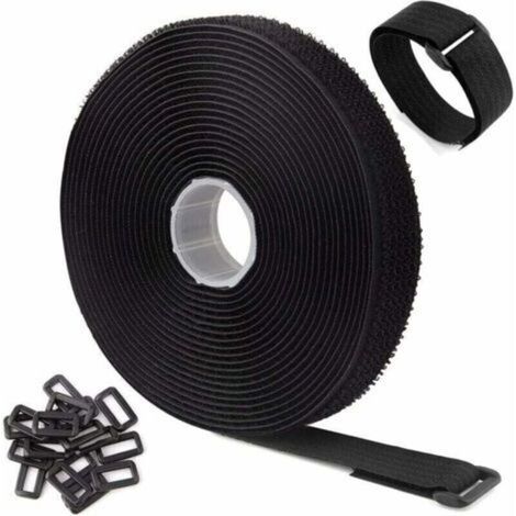Sangles de Câble Réglables de 5m Avec 25 Boucles. Attaches de Câble Réutilisables Noires. Sangle de Fixation à Crochet et Boucle Pour la Gestion des Câbles (5m x 2cm. Noir) longziming (1/4)