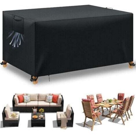 Housse Table de Jardin, Housse Salon de Jardin Exterieur, Housses pour Mobilier de Jardin Imperméable Anti-UV, 210D Tissu Oxford Housse de Protection Salon de Jardin, Noir, 242x162x100 cm (1/5)
