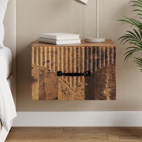 Table de chevet murale avec tiroir en bois d’ingénierie, bois ancien, 34,5 x 33 x 20 cm - PANGIVO (1/5)