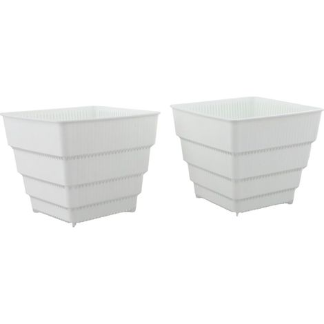 Ensemble de pots carrés en plastique blanc pour une aération optimale des racines (1/5)