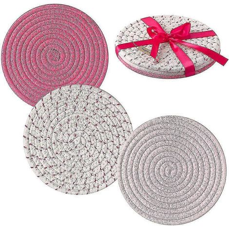 Ensemble de 3 dessous de plat et dessous de verre en pur coton tissé (100 % coton). (1/5)