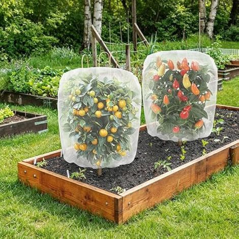 Lot de 2 filets de protection pour arbres fruitiers 1 x 1 m, filet anti-oiseaux et insectes avec fermeture éclair et cordon, filets fins et respirants pour arbres fruitiers de jardin (1/3)