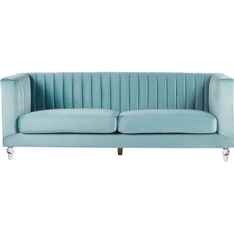 Sofa 3-Sitzer ARVIKA Samtstoff Hellblau (1/5)