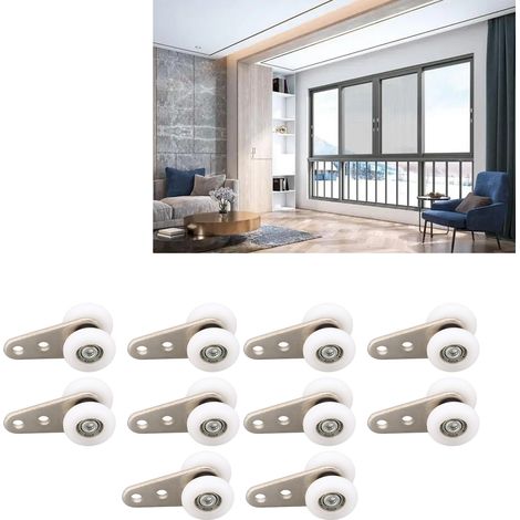Lot de dix unités, diamètre 23 mm, longueur totale 49 mm, poulie de suspension en nylon blanc. (1/5)