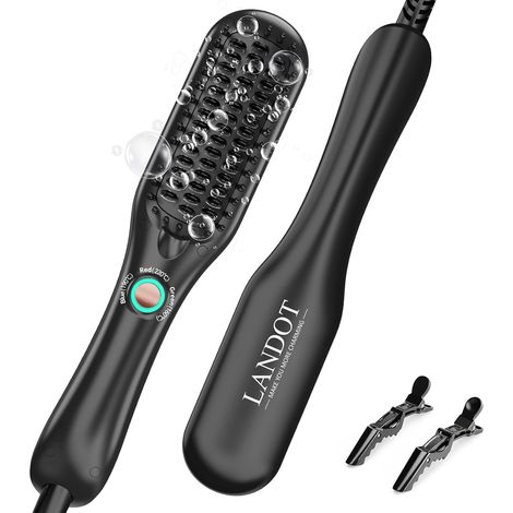 Mini Straightening Brush for Short Hair, Narrow Head, 4.5 cm, Light Gently detangles and smooths, anti-scald ionic ceramic. 3 temp. 160-220°C, 45s quick heating, 100-240V, ideal for travel. (1/5)